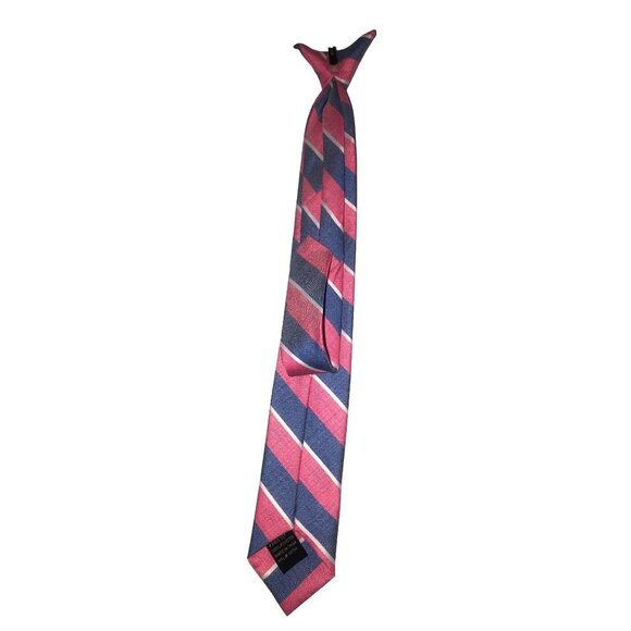 Boys  Pink & Blue Striped Polyester Neck Clip tie - Picture 2 of 4